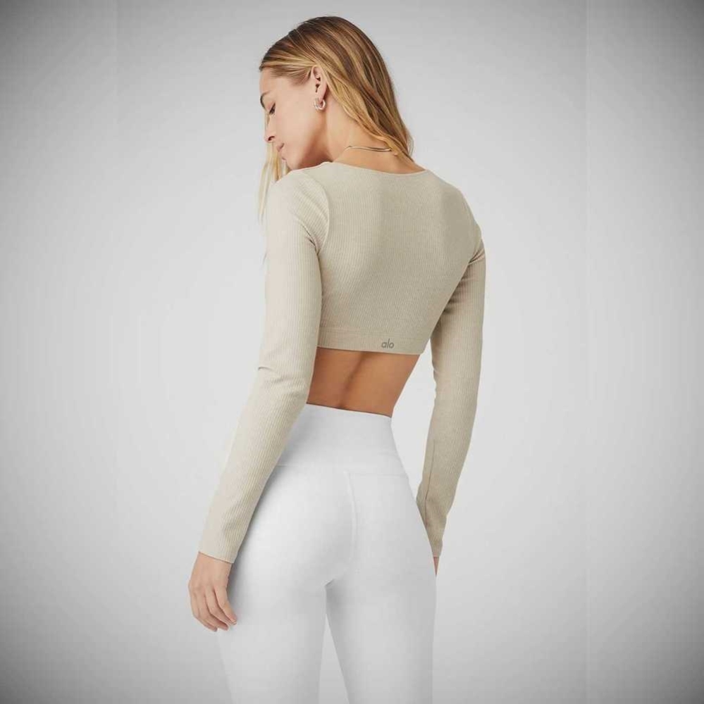 Long Sleeve Bra Alo Yoga Acanalado Defined Mujer Beige | MX-07HFAO