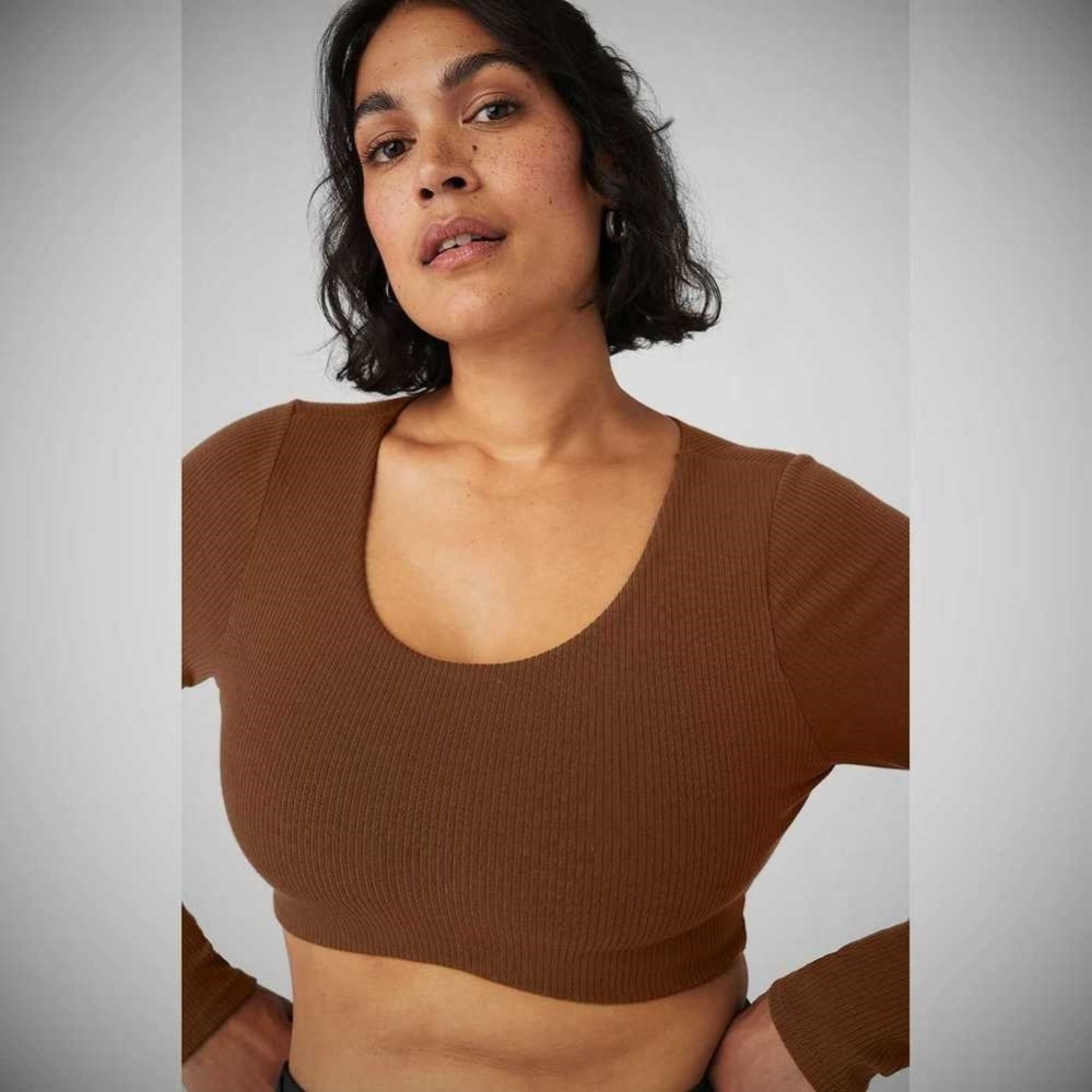 Long Sleeve Bra Alo Yoga Acanalado Defined Mujer Marrom | MX-08XZTV