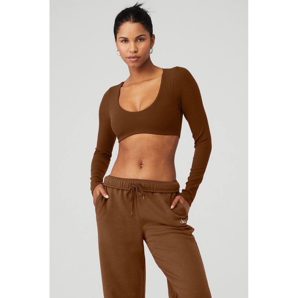 Long Sleeve Bra Alo Yoga Acanalado Defined Mujer Marrom | MX-08XZTV