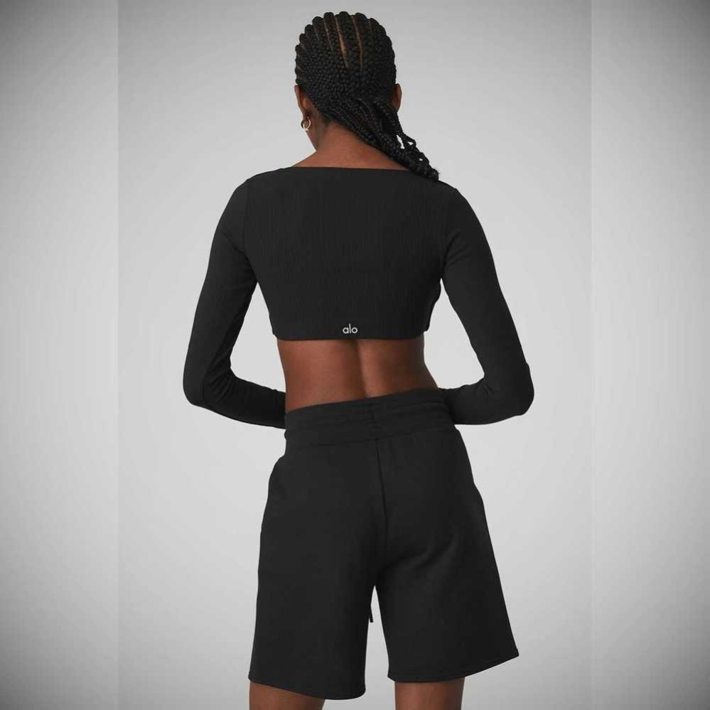 Long Sleeve Bra Alo Yoga Acanalado Defined Mujer Negros | MX-18LIPG