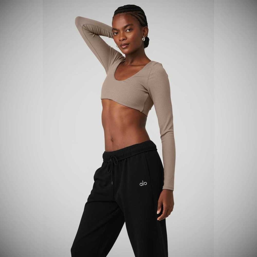 Long Sleeve Bra Alo Yoga Acanalado Defined Mujer Grises Marrom | MX-21GXPD