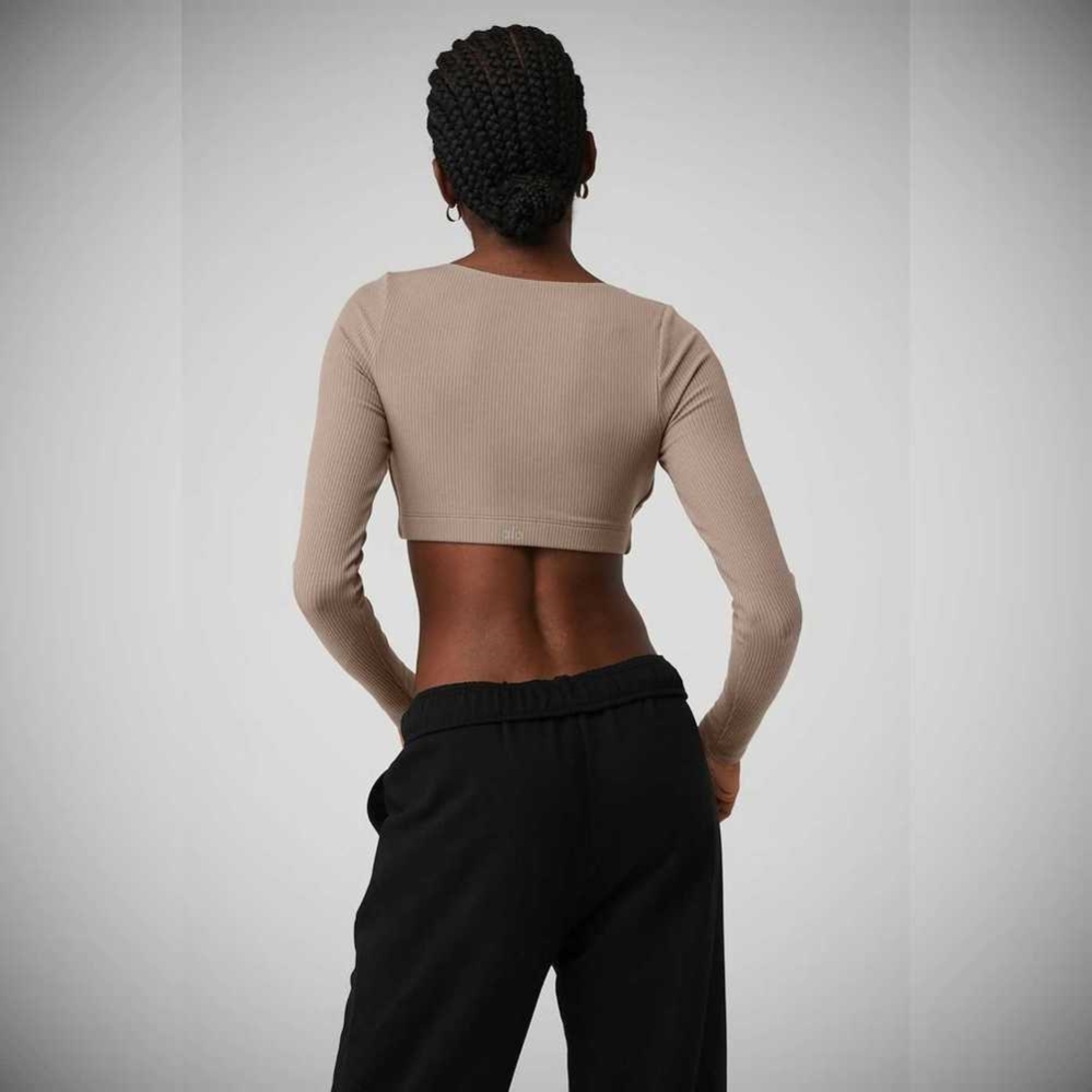 Long Sleeve Bra Alo Yoga Acanalado Defined Mujer Grises Marrom | MX-21GXPD