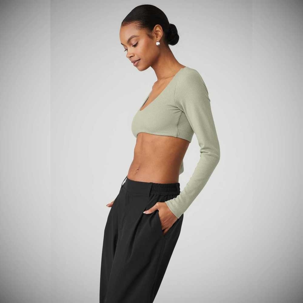 Long Sleeve Bra Alo Yoga Acanalado Defined Mujer Grises | MX-21WICN