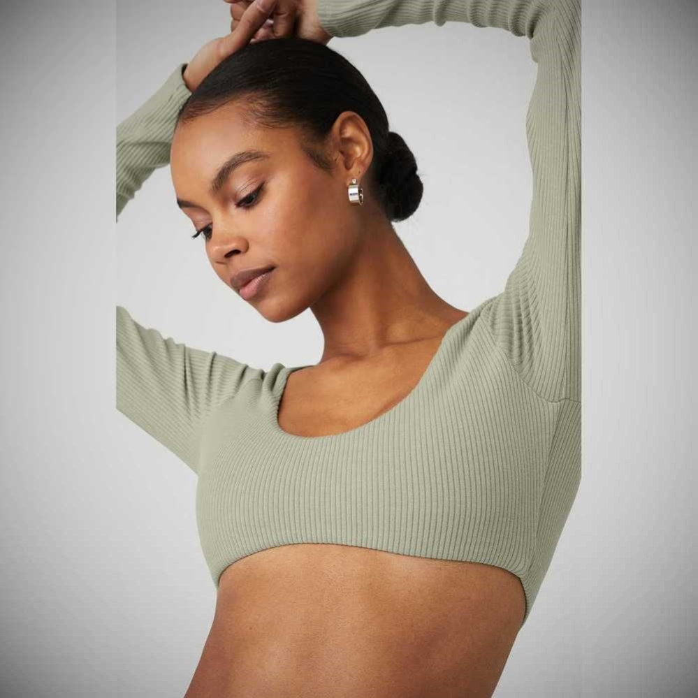 Long Sleeve Bra Alo Yoga Acanalado Defined Mujer Grises | MX-21WICN