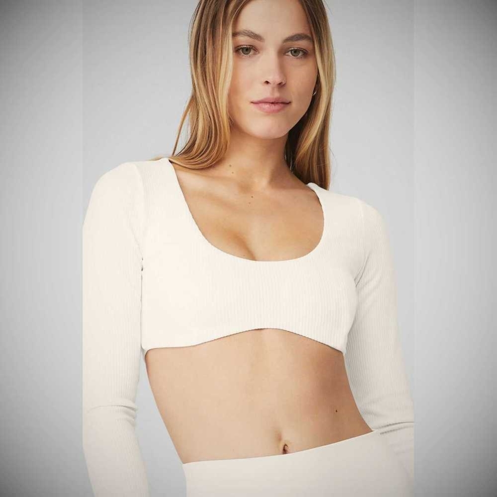 Long Sleeve Bra Alo Yoga Acanalado Defined Mujer Blancos | MX-35ULEM