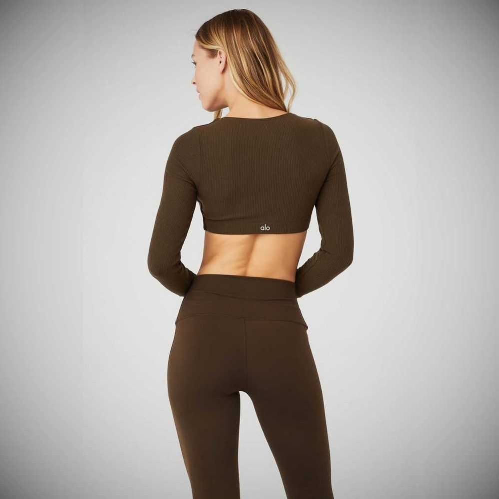 Long Sleeve Bra Alo Yoga Acanalado Defined Mujer Cafes | MX-49BWZC