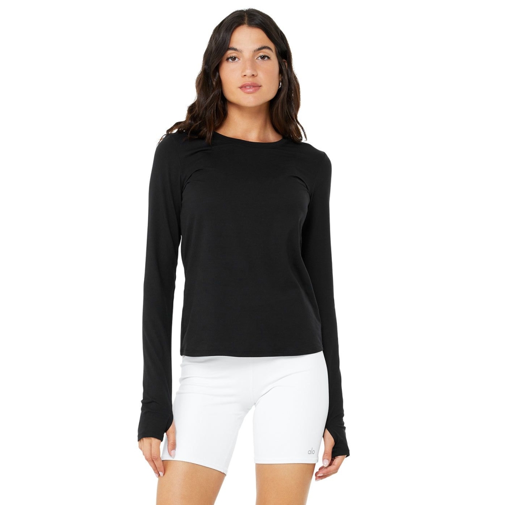 Long Sleeve Top Alo Yoga Alosoft Finesse Mujer Negros | MX-70WLEC