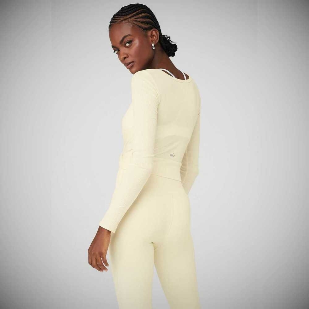 Long Sleeve Top Alo Yoga Cover Mujer Amarillos Claro | MX-54VATM