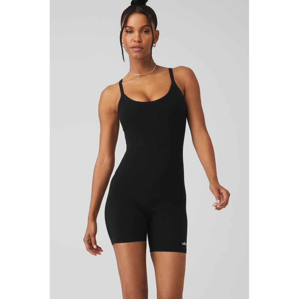 Onesies Alo Yoga Seamless Acanalado Mellow Mujer Negros | MX-70CDPF