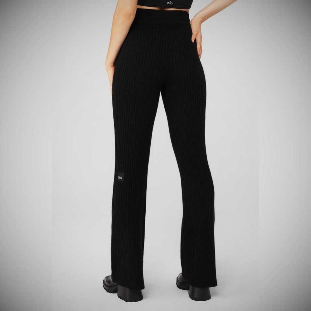 Pantalones Alo Yoga Cashmere Acanalado High-Cintura Invierno Dream Flare Mujer Negros | MX-56DAWY