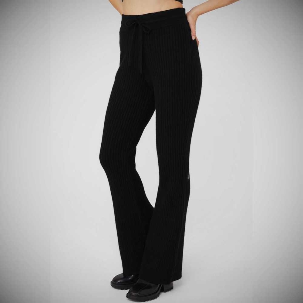 Pantalones Alo Yoga Cashmere Acanalado High-Cintura Invierno Dream Flare Mujer Negros | MX-56DAWY