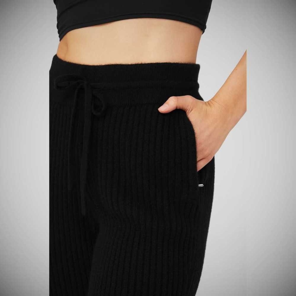 Pantalones Alo Yoga Cashmere Acanalado High-Cintura Invierno Dream Flare Mujer Negros | MX-56DAWY