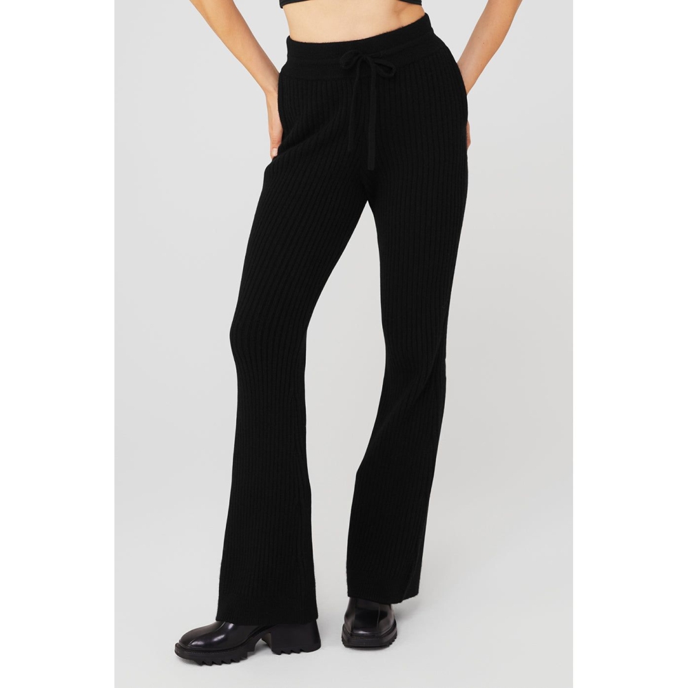 Pantalones Alo Yoga Cashmere Acanalado High-Cintura Invierno Dream Flare Mujer Negros | MX-56DAWY