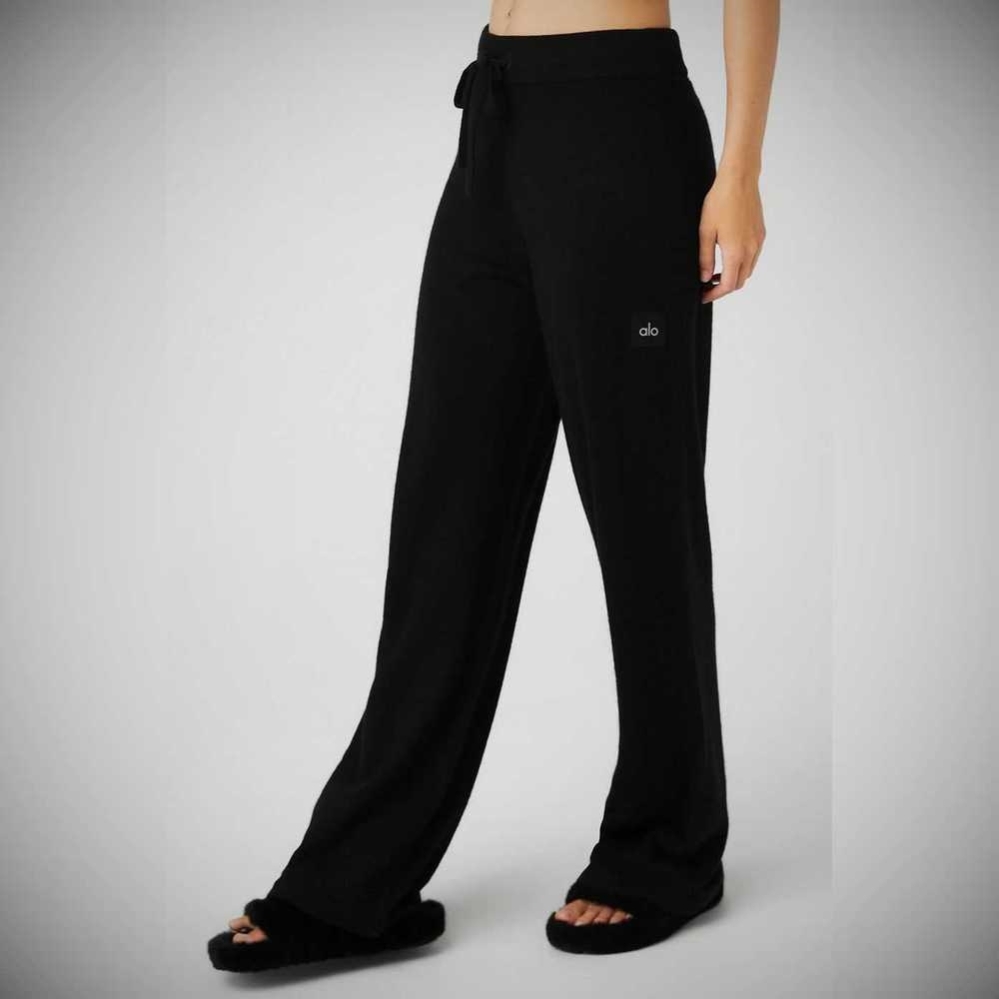 Pantalones Alo Yoga Cashmere High-Cintura Jet Set Anchos Leg Mujer Negros | MX-78XWLT