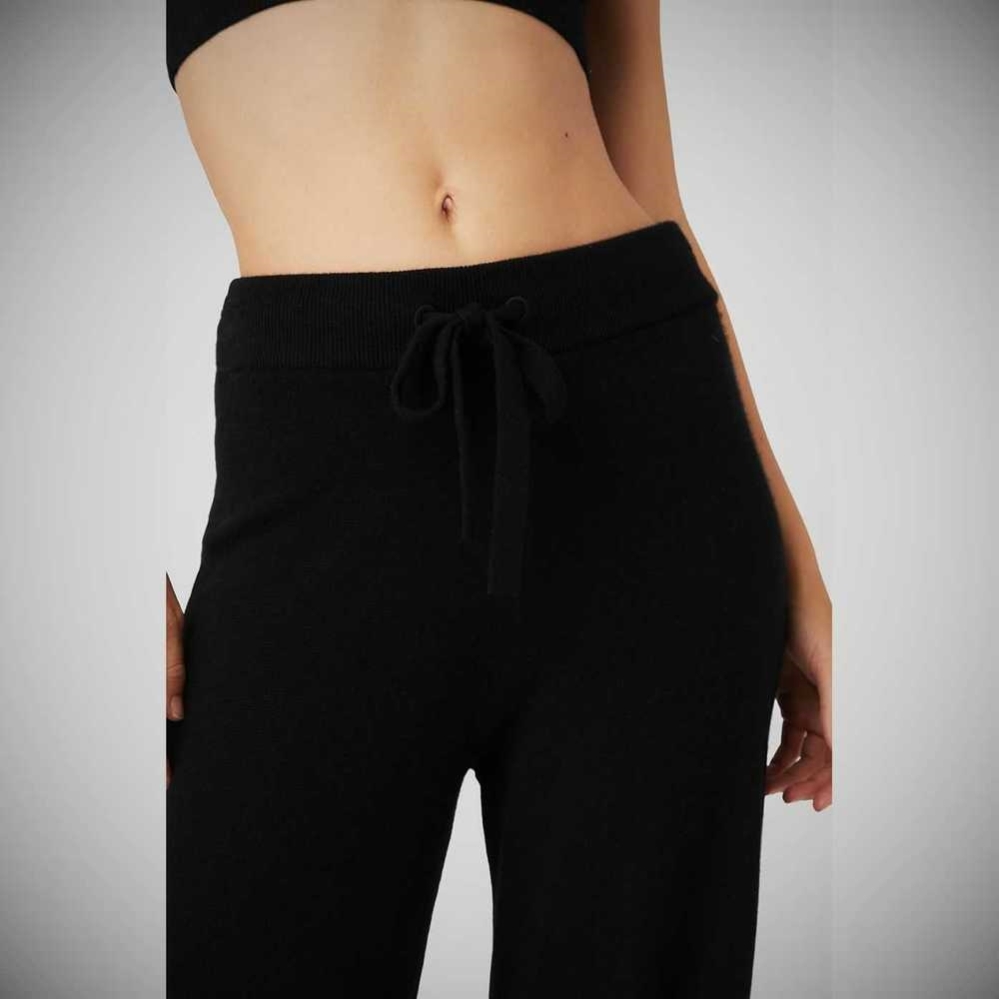 Pantalones Alo Yoga Cashmere High-Cintura Jet Set Anchos Leg Mujer Negros | MX-78XWLT