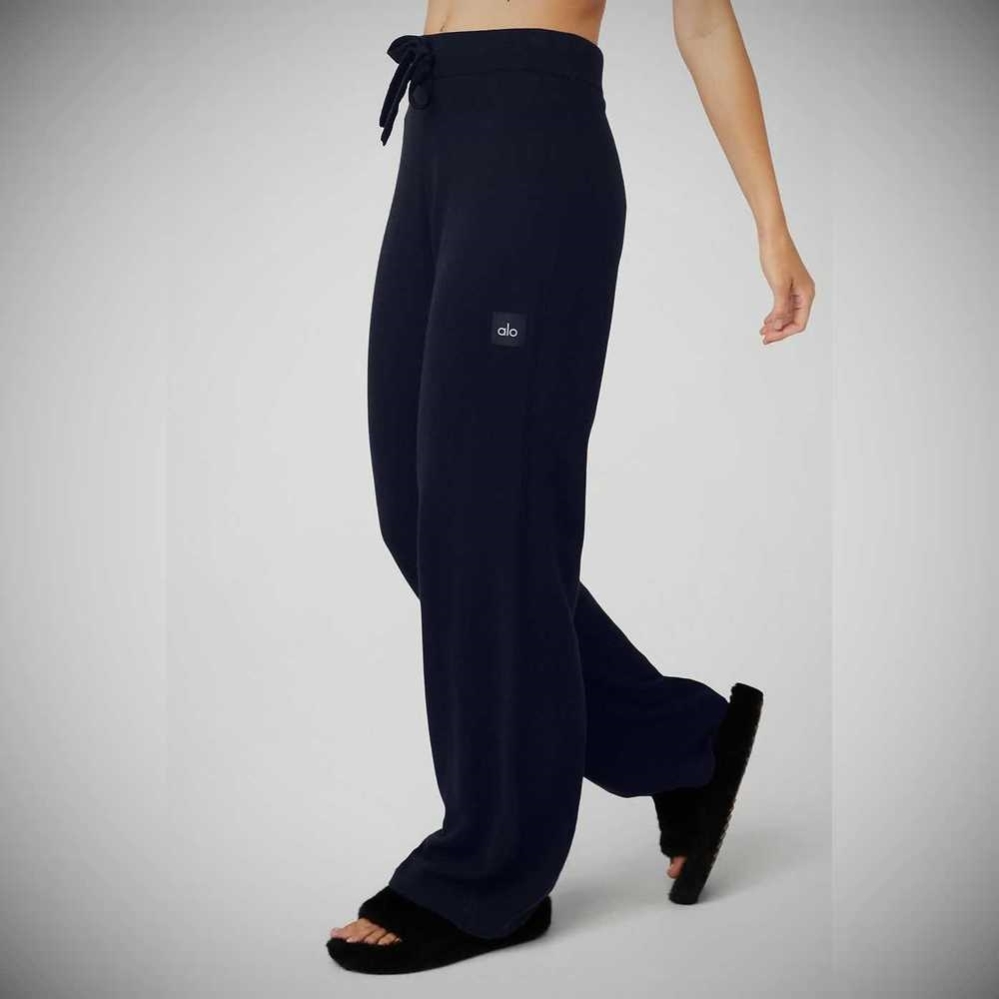 Pantalones Alo Yoga Cashmere High-Cintura Jet Set Anchos Leg Mujer Azul Marino | MX-98IYPX