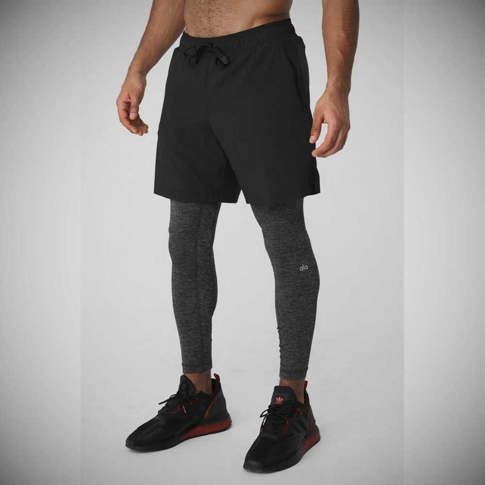 Pantalones Alo Yoga Estabilidade 2-In-1 Hombre Negros Grises Oscuro | MX-75HTBK