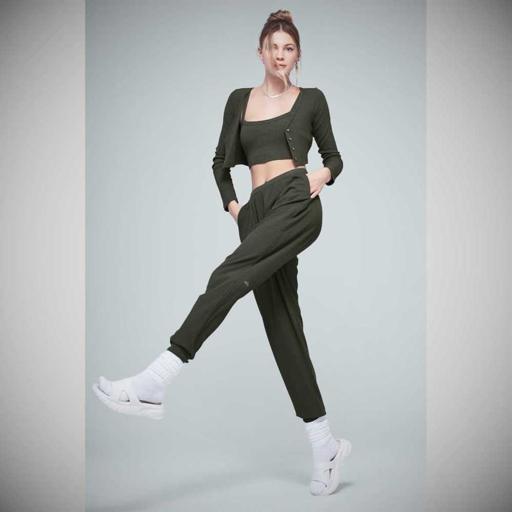 Pantalones Alo Yoga High-Cintura Acanalado Whisper Mujer Verdes Oscuro | MX-19SCXD