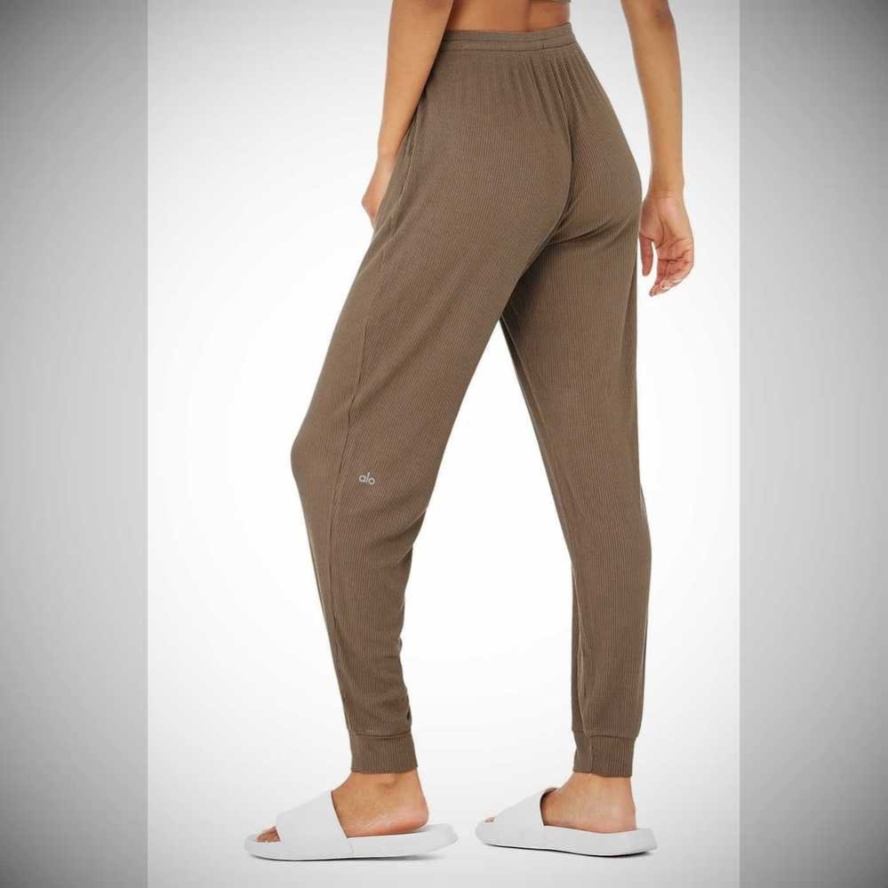 Pantalones Alo Yoga High-Cintura Acanalado Whisper Mujer Cafes | MX-30QUWY