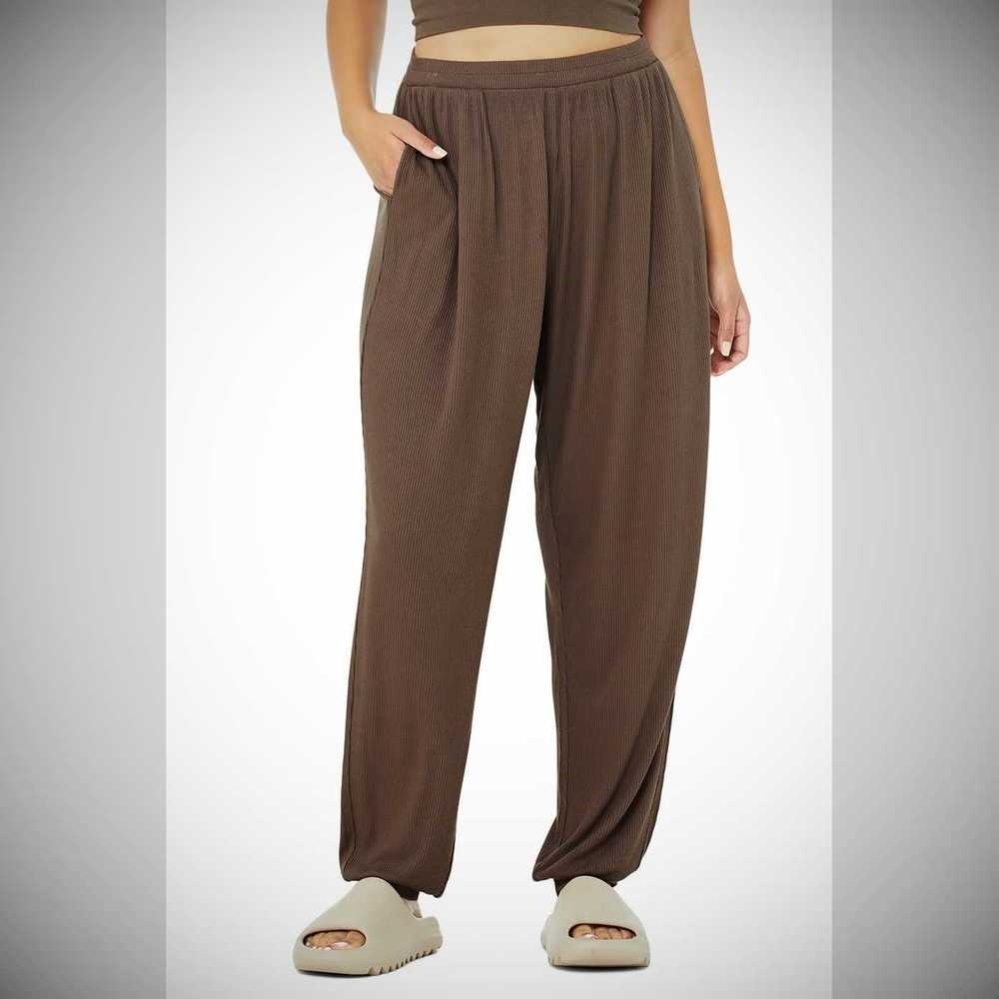 Pantalones Alo Yoga High-Cintura Acanalado Whisper Mujer Cafes | MX-30QUWY