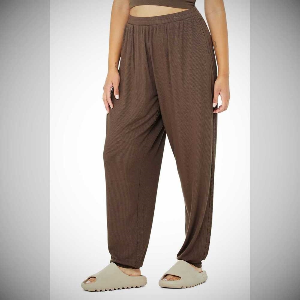 Pantalones Alo Yoga High-Cintura Acanalado Whisper Mujer Cafes | MX-30QUWY