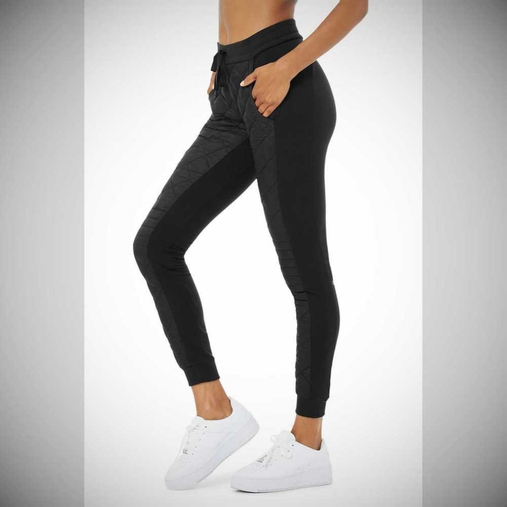 Pantalones Alo Yoga High-Cintura Moto Puffer Mujer Negros | MX-30HDRU