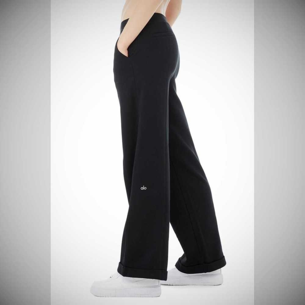 Pantalones Alo Yoga High-Cintura Trouser Anchos Leg Mujer Negros | MX-70ASNY