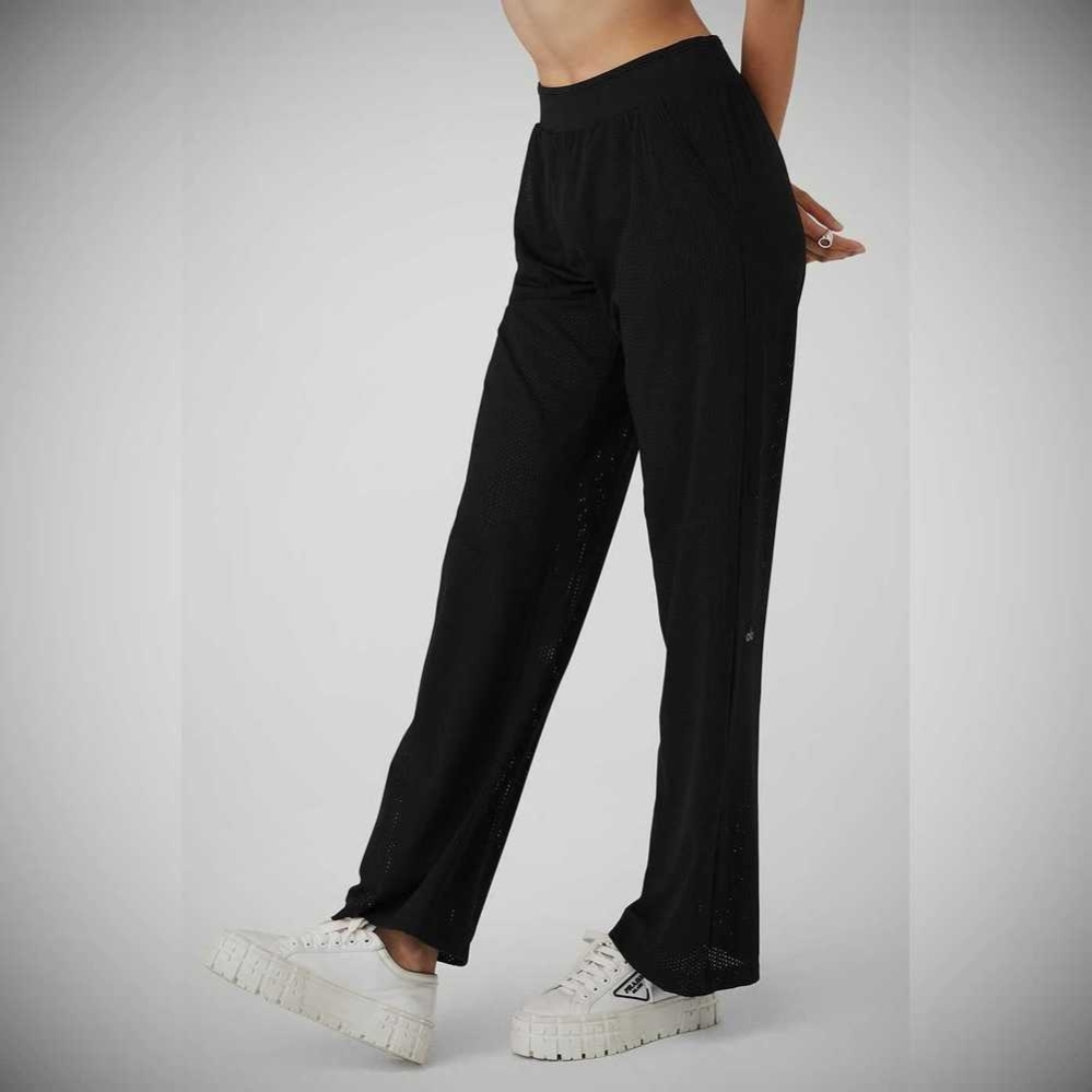 Pantalones Alo Yoga Mesh All-Star Anchos Leg Mujer Negros | MX-79NTOJ