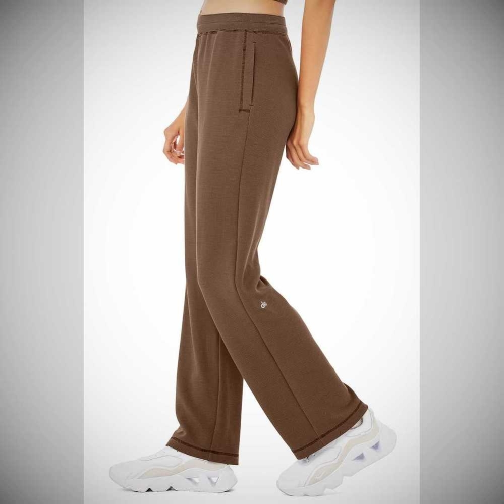 Pantalones Alo Yoga Micro Waffle High-Cintura Pleasant Anchos Leg Mujer Cafes | MX-17LUJC