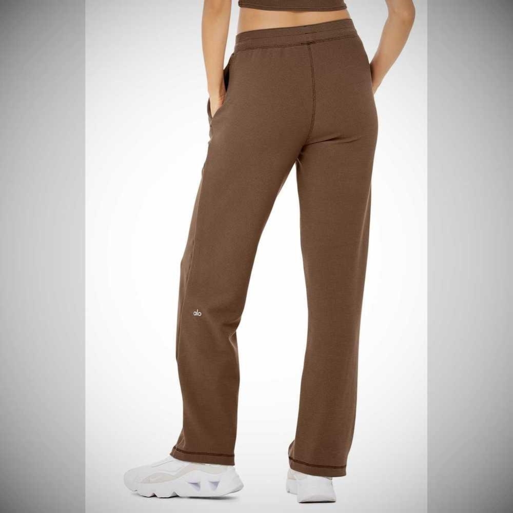 Pantalones Alo Yoga Micro Waffle High-Cintura Pleasant Anchos Leg Mujer Cafes | MX-17LUJC