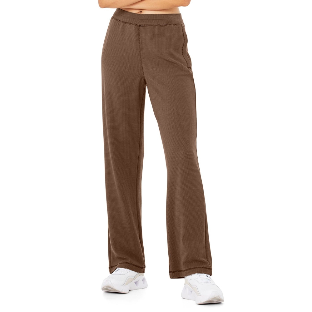 Pantalones Alo Yoga Micro Waffle High-Cintura Pleasant Anchos Leg Mujer Cafes | MX-17LUJC