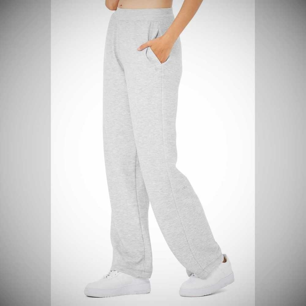 Pantalones Alo Yoga Micro Waffle High-Cintura Pleasant Anchos Leg Mujer Grises | MX-43XSNR