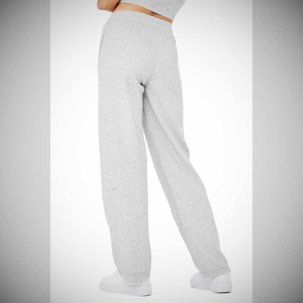 Pantalones Alo Yoga Micro Waffle High-Cintura Pleasant Anchos Leg Mujer Grises | MX-43XSNR