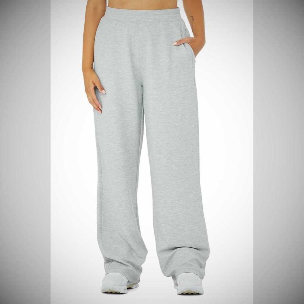 Pantalones Alo Yoga Micro Waffle High-Cintura Pleasant Anchos Leg Mujer Grises | MX-43XSNR