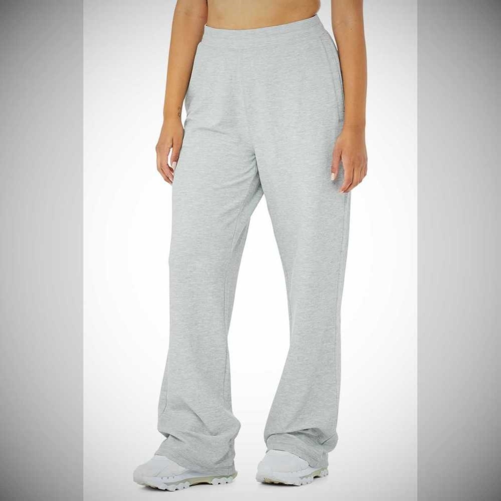 Pantalones Alo Yoga Micro Waffle High-Cintura Pleasant Anchos Leg Mujer Grises | MX-43XSNR