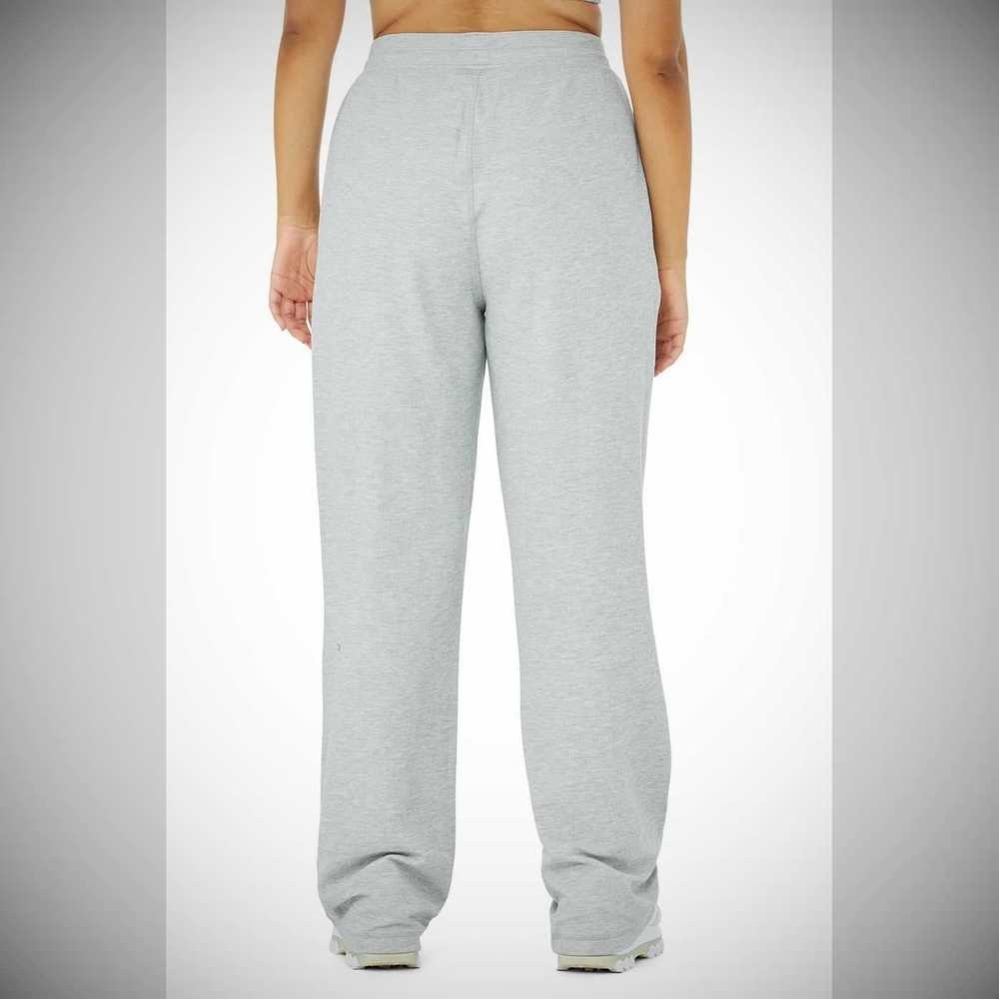 Pantalones Alo Yoga Micro Waffle High-Cintura Pleasant Anchos Leg Mujer Grises | MX-43XSNR