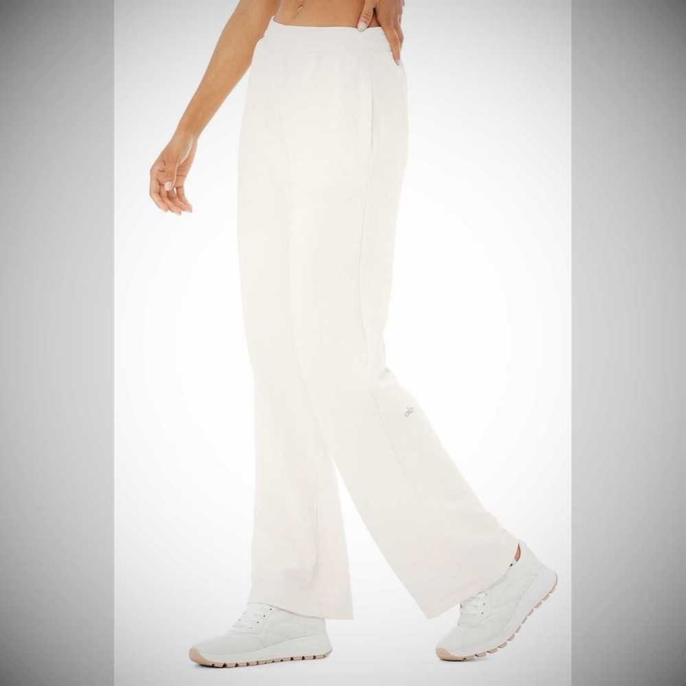 Pantalones Alo Yoga Micro Waffle High-Cintura Pleasant Anchos Leg Mujer Blancos | MX-86HRQI