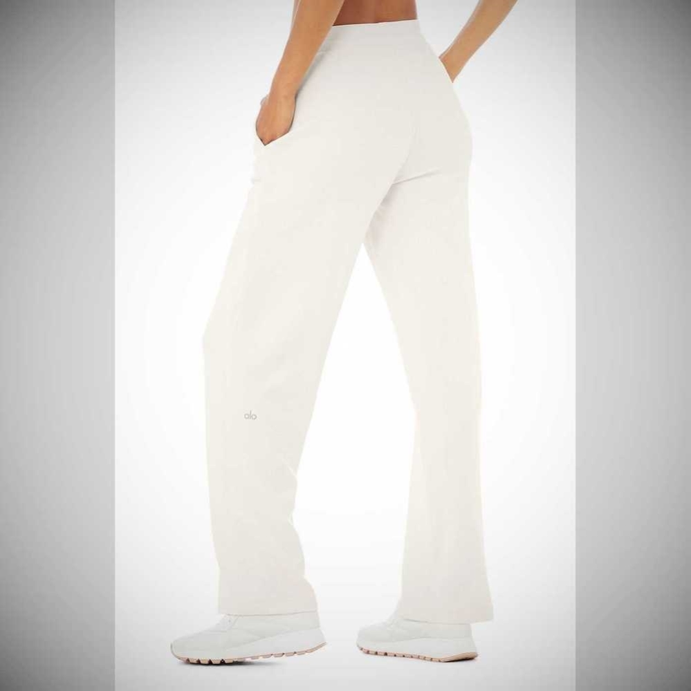 Pantalones Alo Yoga Micro Waffle High-Cintura Pleasant Anchos Leg Mujer Blancos | MX-86HRQI