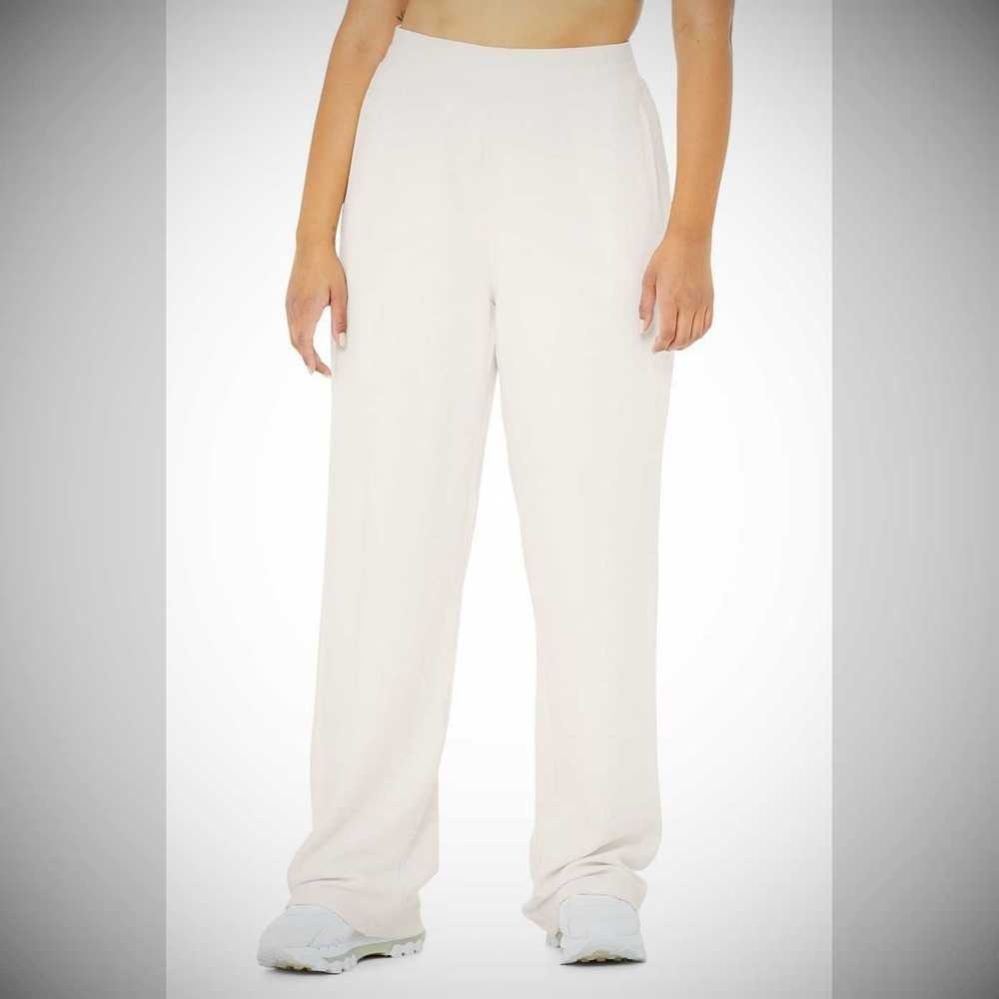 Pantalones Alo Yoga Micro Waffle High-Cintura Pleasant Anchos Leg Mujer Blancos | MX-86HRQI