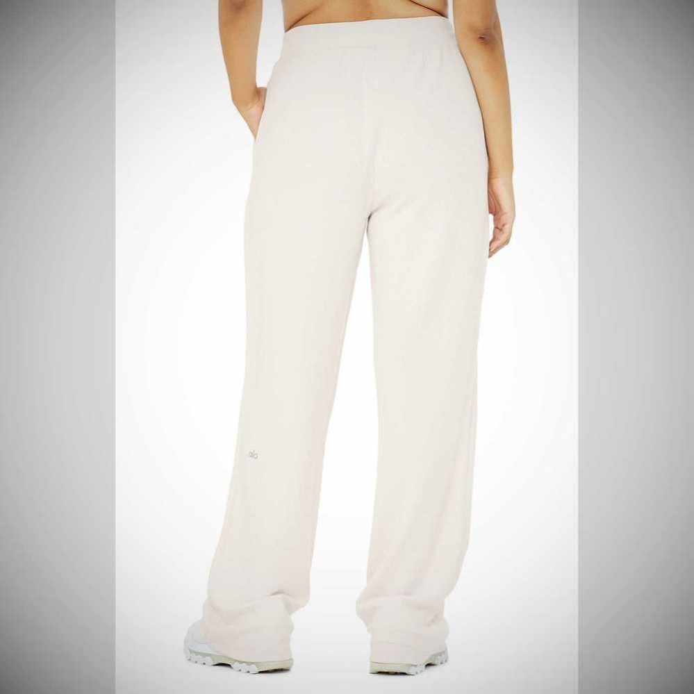 Pantalones Alo Yoga Micro Waffle High-Cintura Pleasant Anchos Leg Mujer Blancos | MX-86HRQI