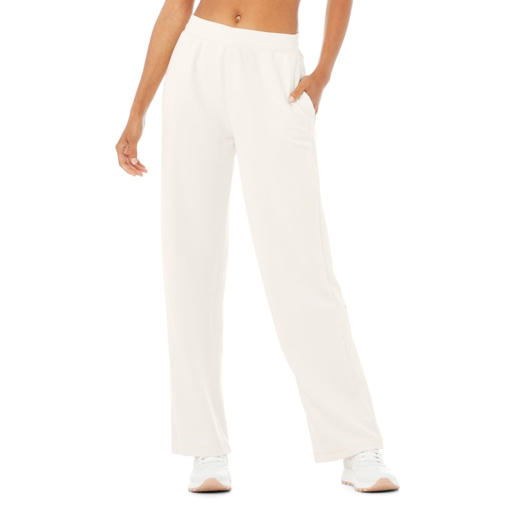 Pantalones Alo Yoga Micro Waffle High-Cintura Pleasant Anchos Leg Mujer Blancos | MX-86HRQI