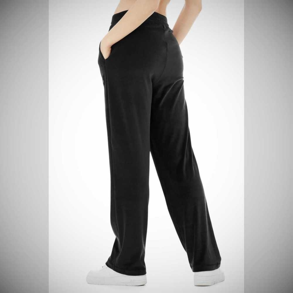 Pantalones Alo Yoga Velour High-Cintura Glimmer Anchos Leg Mujer Negros | MX-04BOVZ