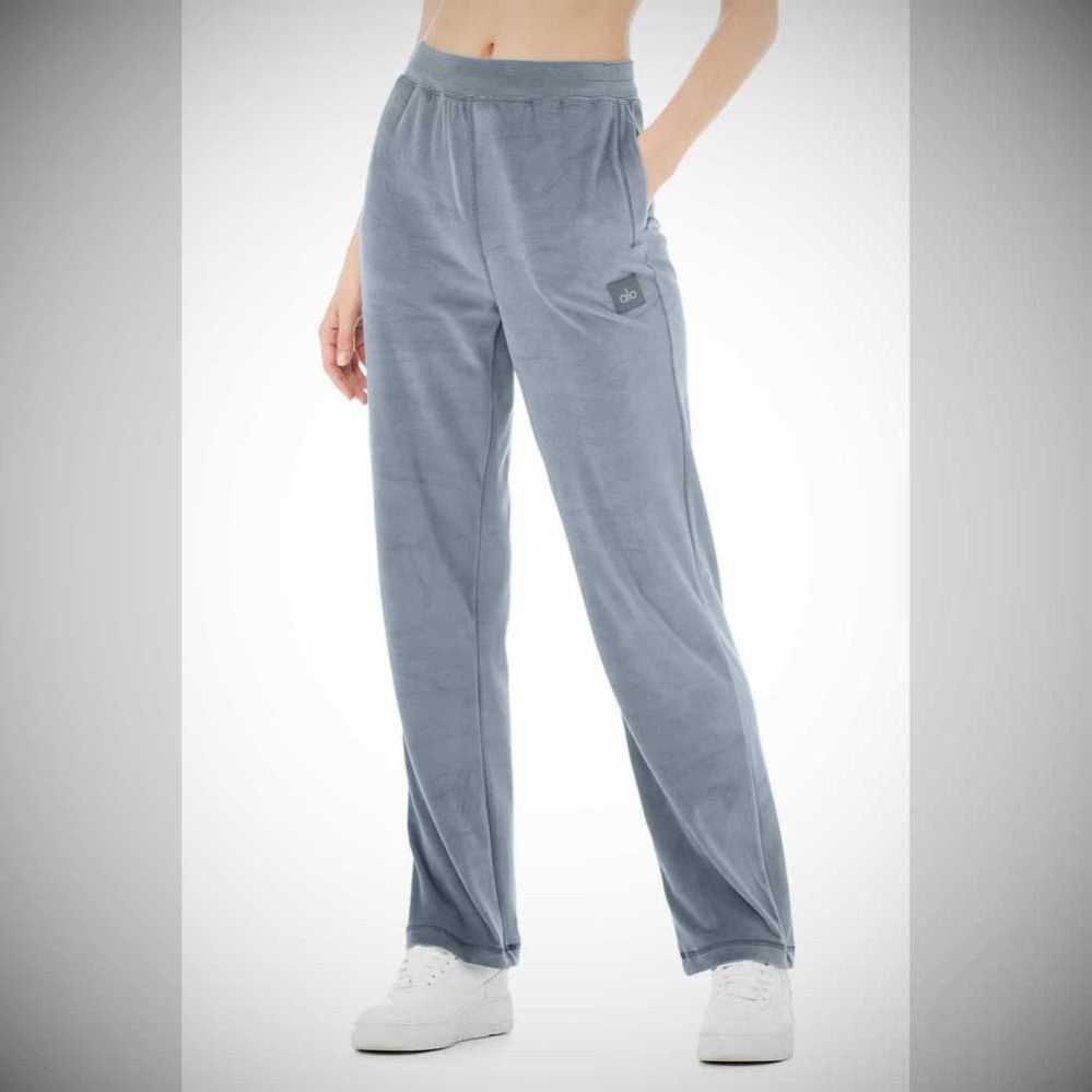 Pantalones Alo Yoga Velour High-Cintura Glimmer Anchos Leg Mujer Azules | MX-15DWBO