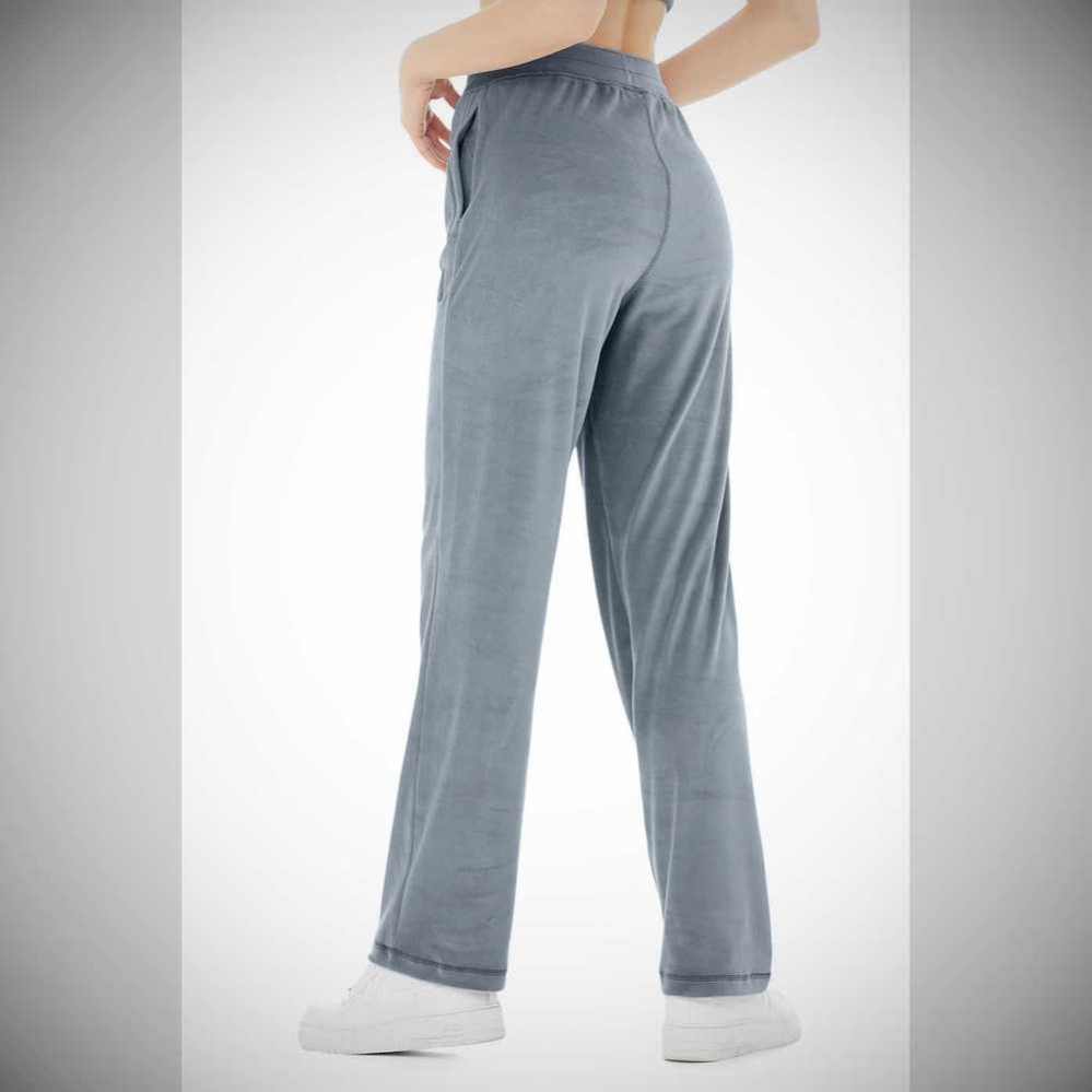 Pantalones Alo Yoga Velour High-Cintura Glimmer Anchos Leg Mujer Azules | MX-15DWBO