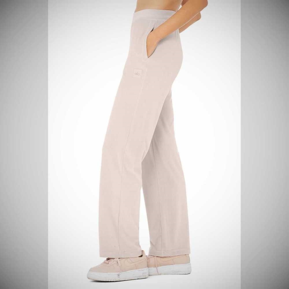 Pantalones Alo Yoga Velour High-Cintura Glimmer Anchos Leg Mujer Grises Rosas | MX-16SIHO