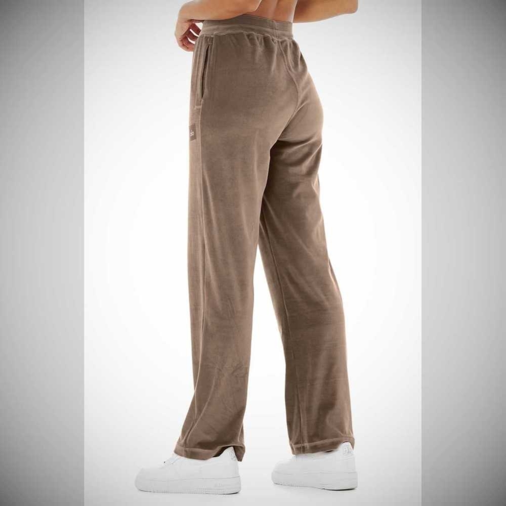 Pantalones Alo Yoga Velour High-Cintura Glimmer Anchos Leg Mujer Cafes | MX-80USVB