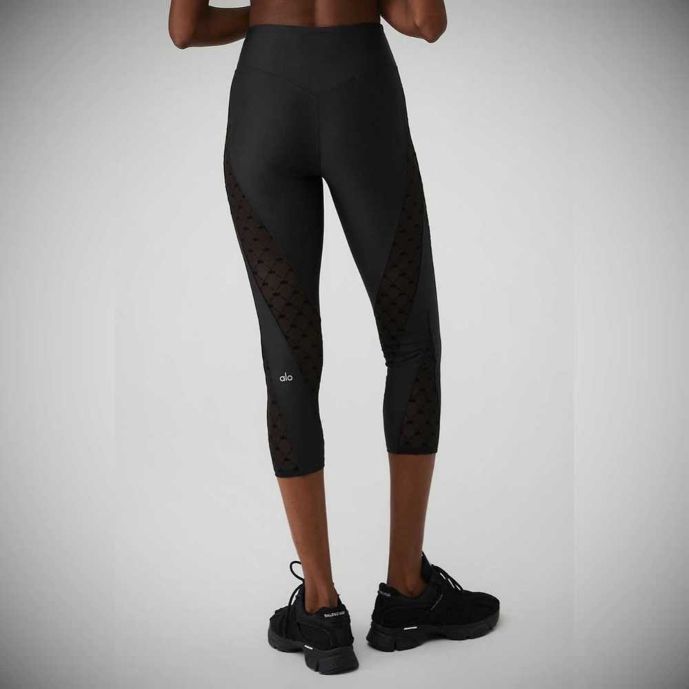 Pantalones Capri Alo Yoga Airlift Mesh High-Cintura Celeste Mujer Negros | MX-91MAUG