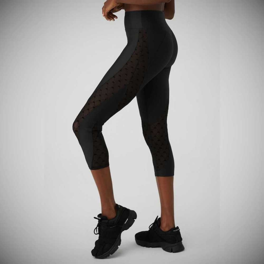 Pantalones Capri Alo Yoga Airlift Mesh High-Cintura Celeste Mujer Negros | MX-91MAUG