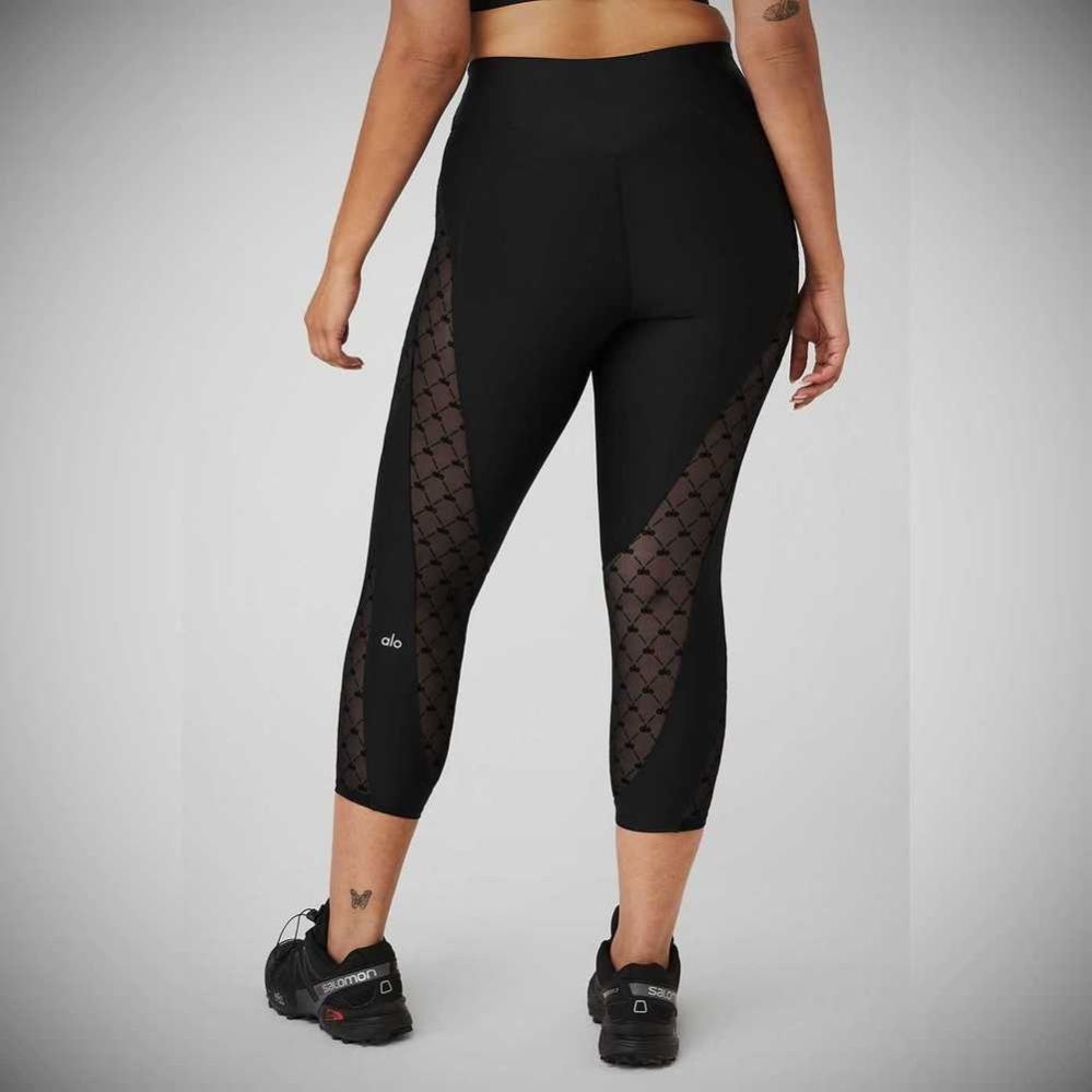 Pantalones Capri Alo Yoga Airlift Mesh High-Cintura Celeste Mujer Negros | MX-91MAUG