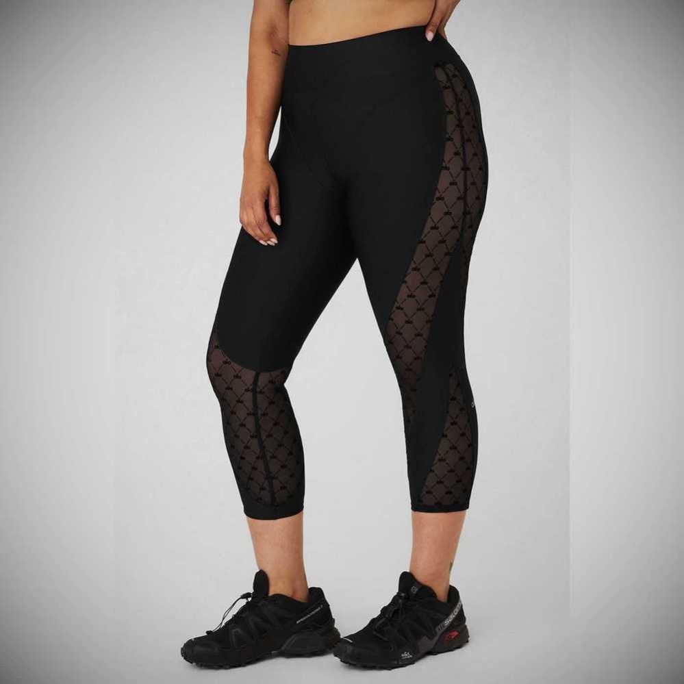 Pantalones Capri Alo Yoga Airlift Mesh High-Cintura Celeste Mujer Negros | MX-91MAUG